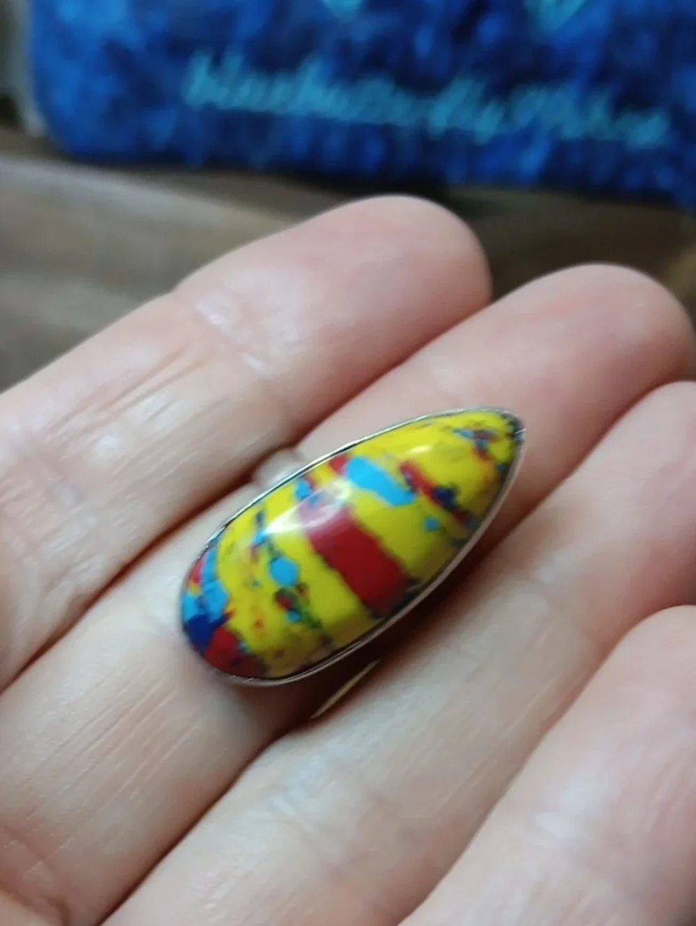 Colorful Teardrop Multicolor Statement Ring - Yellow, Red & Blue